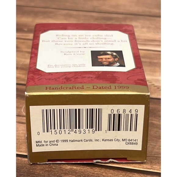 1999 HALLMARK KEEPSAKE ORNAMENT QX6849 SLEDDIN' BUDDIES PENGUIN AND TEDDY ON ICE - Picture 4 of 9